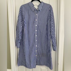 Blue and White Striped Shirt Dress